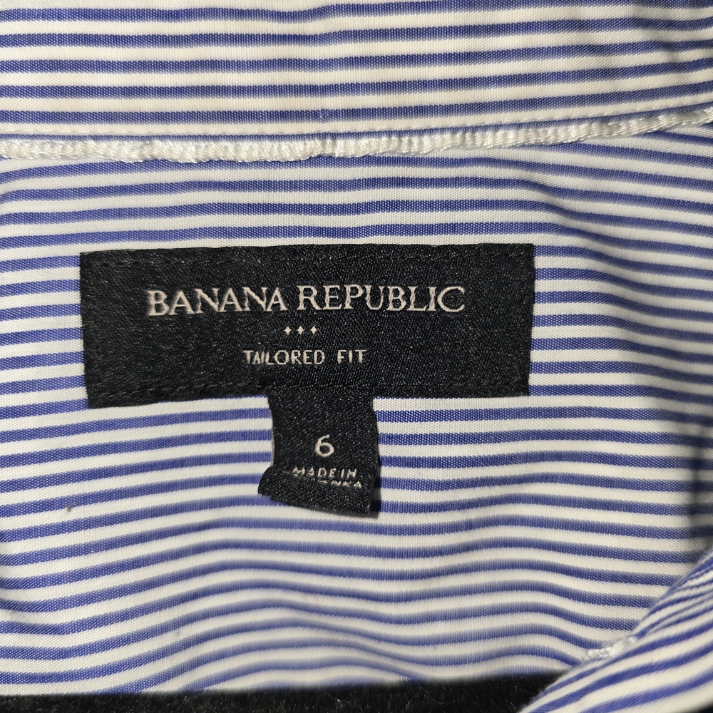 Banana Republic White and Blue Striped Blouse